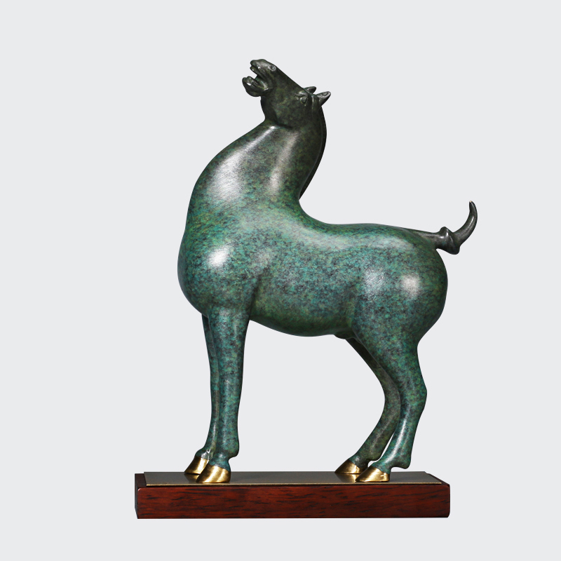 铜艺世家《望云骓系列-青骢》全铜马摆件办公室室