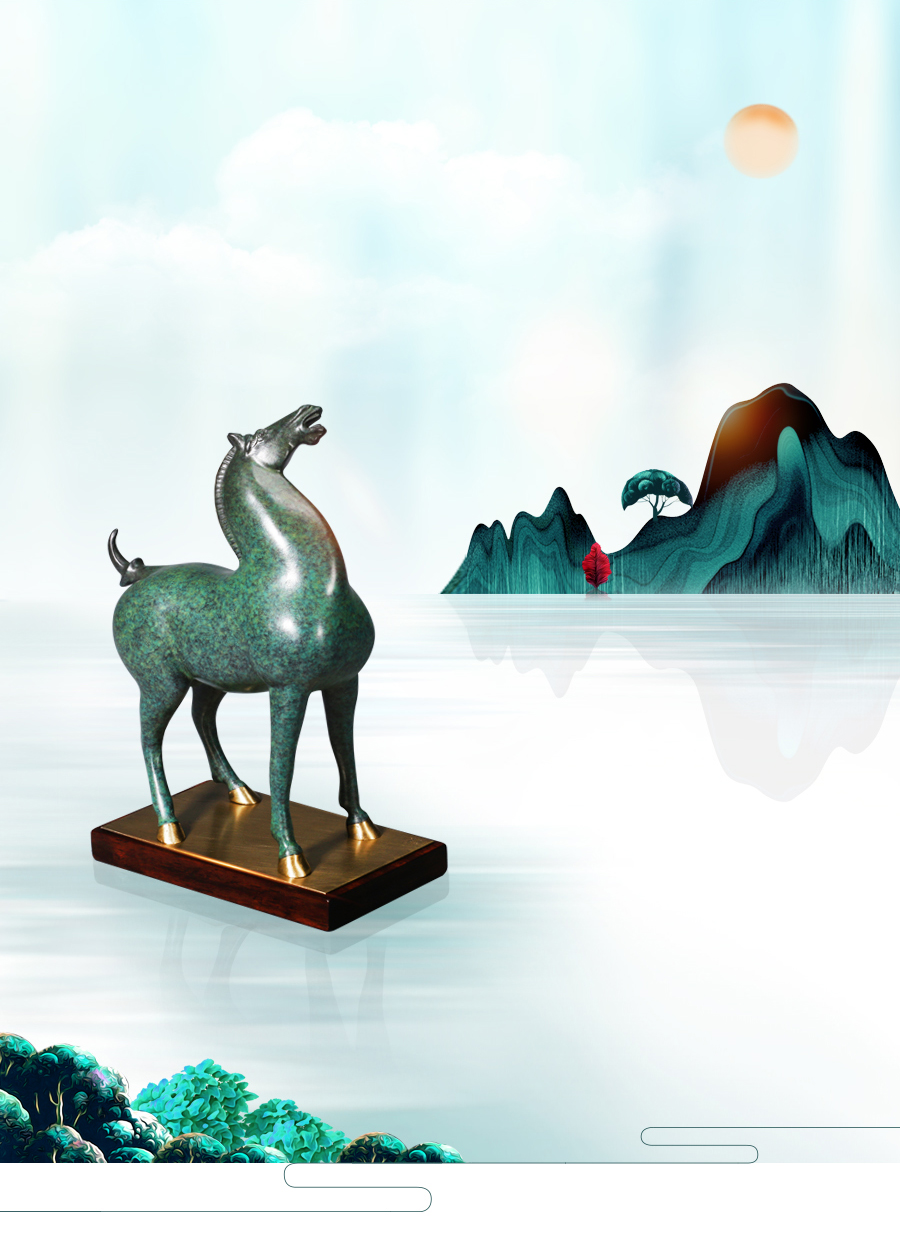 铜艺世家《望云骓系列-青骢》全铜马摆件办公室室